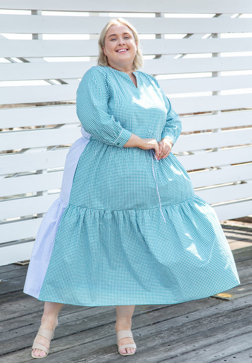 Bella Dress in Deep Teal & Powder Blue