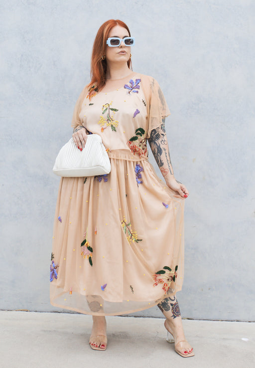 Breezy Pleats Skirt in Botánica Nude