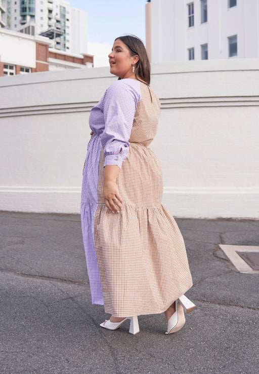 Bella Dress in Lilac & Caramel