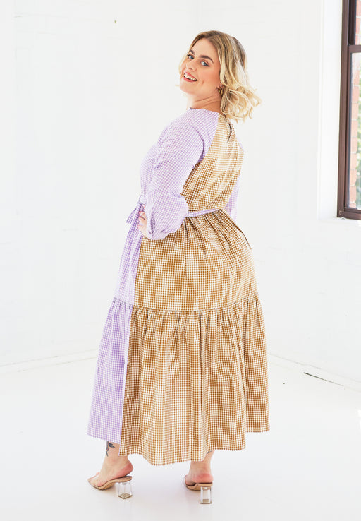 Bella Dress in Lilac & Caramel